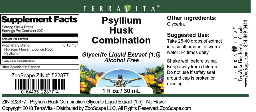 Psyllium Husk Combination Glycerite Liquid Extract (1:5) - Label