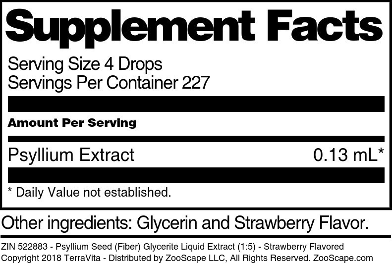 Psyllium Seed (Fiber) Glycerite Liquid Extract (1:5) - Supplement / Nutrition Facts
