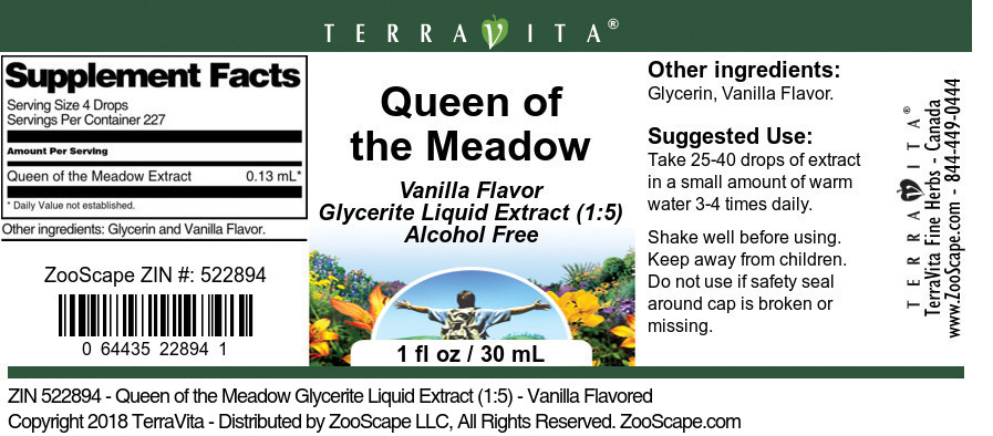 Queen of the Meadow Glycerite Liquid Extract (1:5) - Label