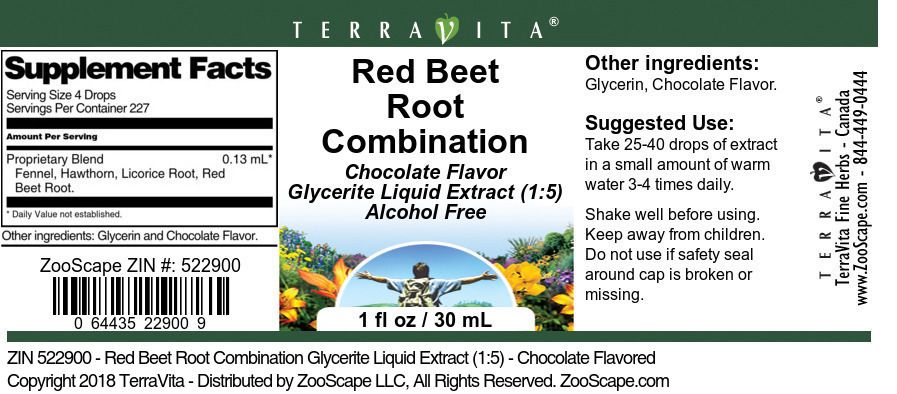 Red Beet Root Combination Glycerite Liquid Extract (1:5) - Label