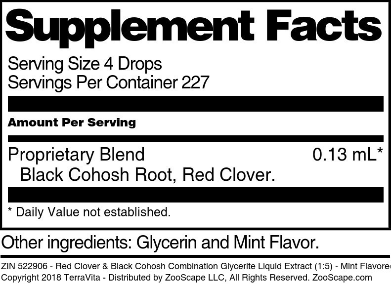 Red Clover & Black Cohosh Combination Glycerite Liquid Extract (1:5) - Supplement / Nutrition Facts