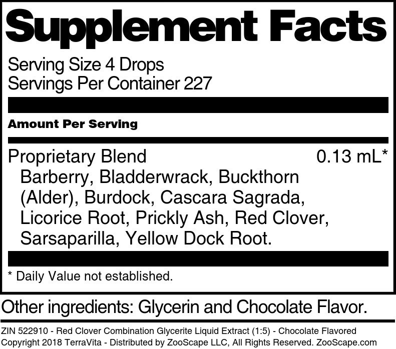 Red Clover Combination Glycerite Liquid Extract (1:5) - Supplement / Nutrition Facts