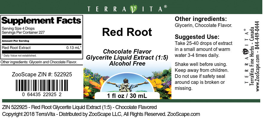 Red Root Glycerite Liquid Extract (1:5) - Label