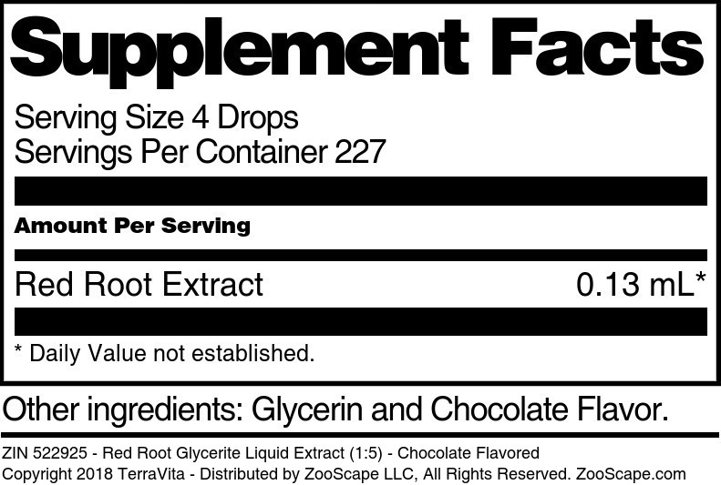 Red Root Glycerite Liquid Extract (1:5) - Supplement / Nutrition Facts