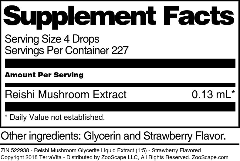 Reishi Mushroom Glycerite Liquid Extract (1:5) - Supplement / Nutrition Facts