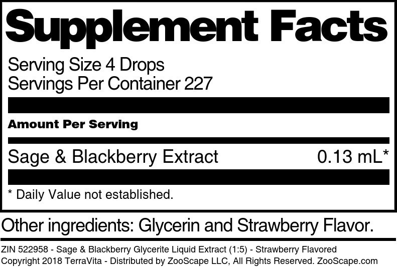 Sage & Blackberry Glycerite Liquid Extract (1:5) - Supplement / Nutrition Facts
