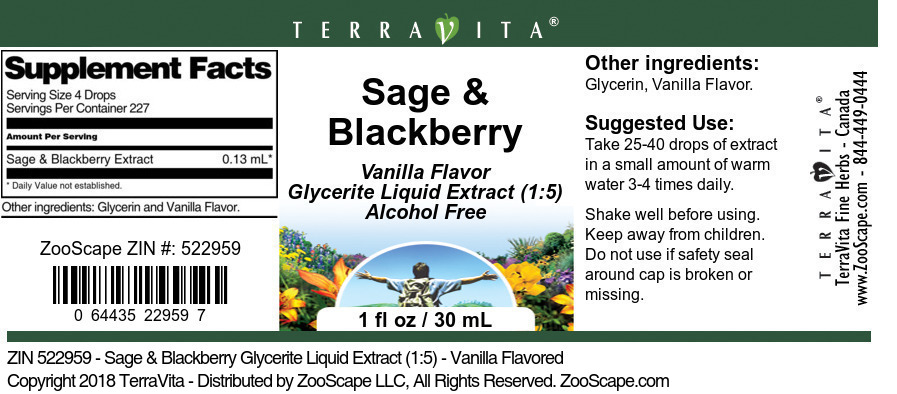 Sage & Blackberry Glycerite Liquid Extract (1:5) - Label