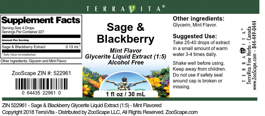 Sage & Blackberry Glycerite Liquid Extract (1:5) - Label