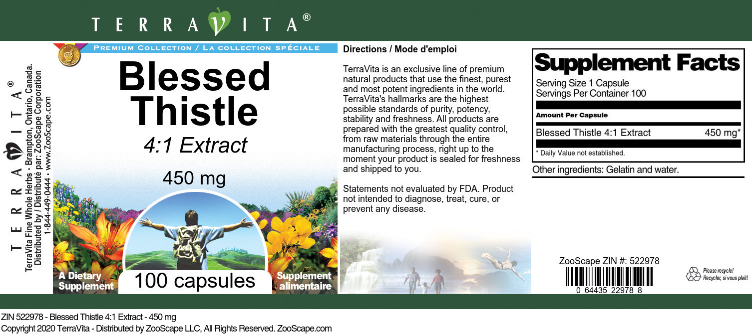 Blessed Thistle 4:1 Extract - 450 mg - Label