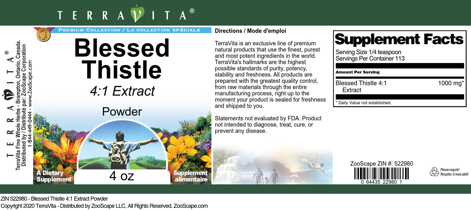 Blessed Thistle 4:1 Extract Powder - Label