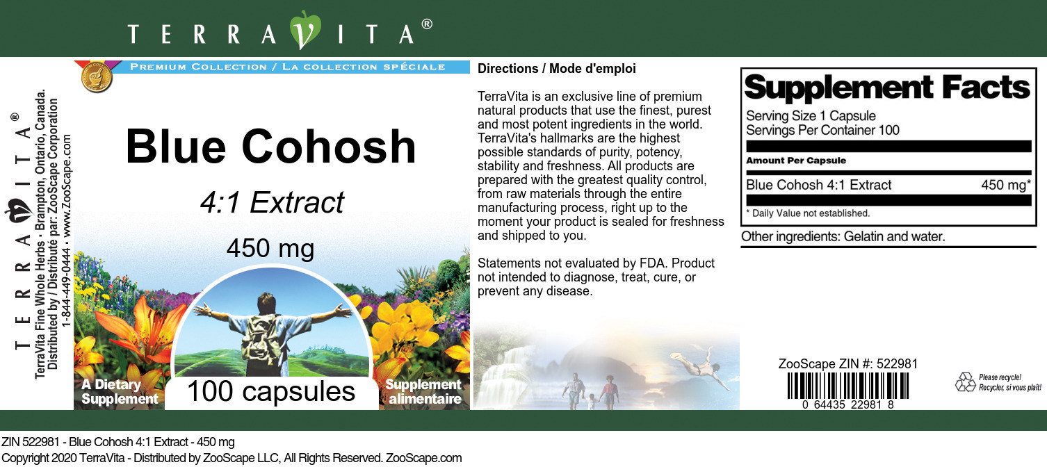 Blue Cohosh 4:1 Extract - 450 mg - Label