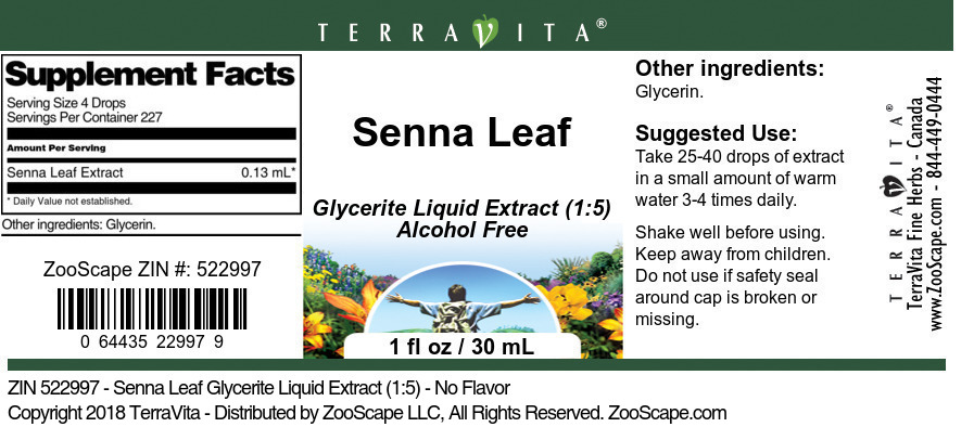 Senna Leaf Glycerite Liquid Extract (1:5) - Label
