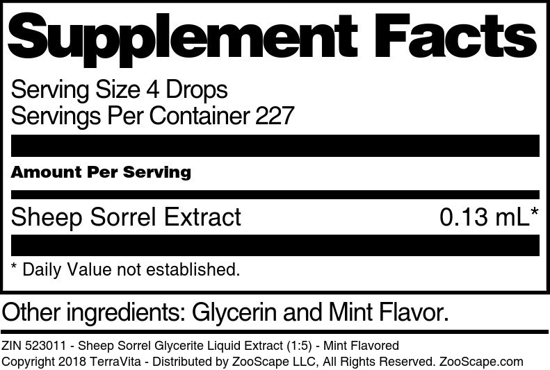 Sheep Sorrel Glycerite Liquid Extract (1:5) - Supplement / Nutrition Facts