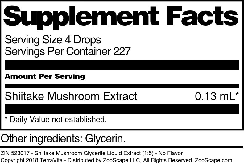 Shiitake Mushroom Glycerite Liquid Extract (1:5) - Supplement / Nutrition Facts
