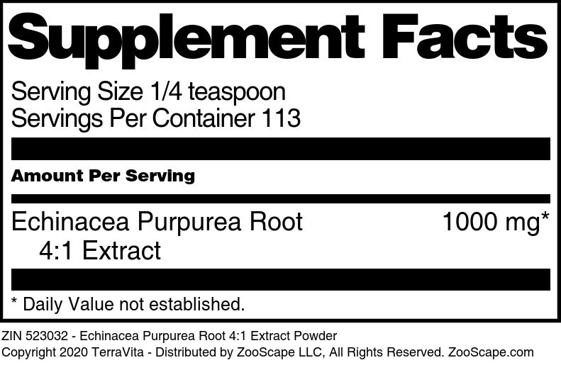 Echinacea Purpurea Root 4:1 Extract Powder - Supplement / Nutrition Facts