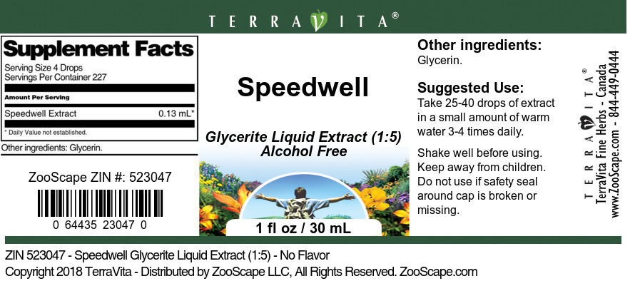 Speedwell Glycerite Liquid Extract (1:5) - Label