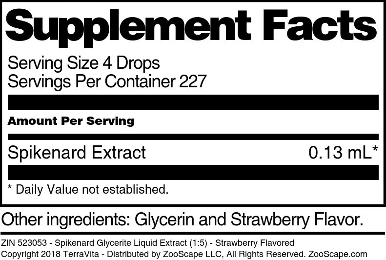 Spikenard Glycerite Liquid Extract (1:5) - Supplement / Nutrition Facts