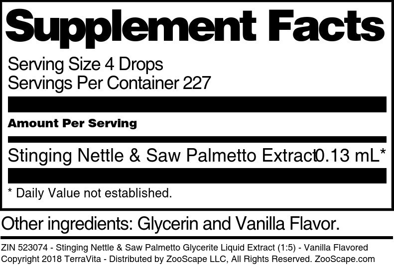 Stinging Nettle & Saw Palmetto Glycerite Liquid Extract (1:5) - Supplement / Nutrition Facts