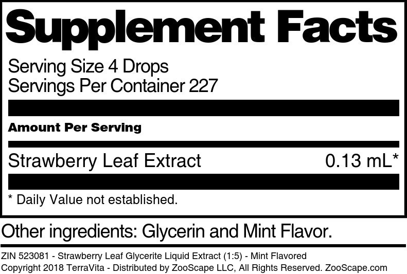 Strawberry Leaf Glycerite Liquid Extract (1:5) - Supplement / Nutrition Facts