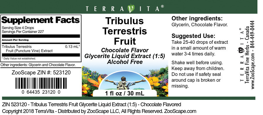 Tribulus Terrestris Fruit Glycerite Liquid Extract (1:5) - Label