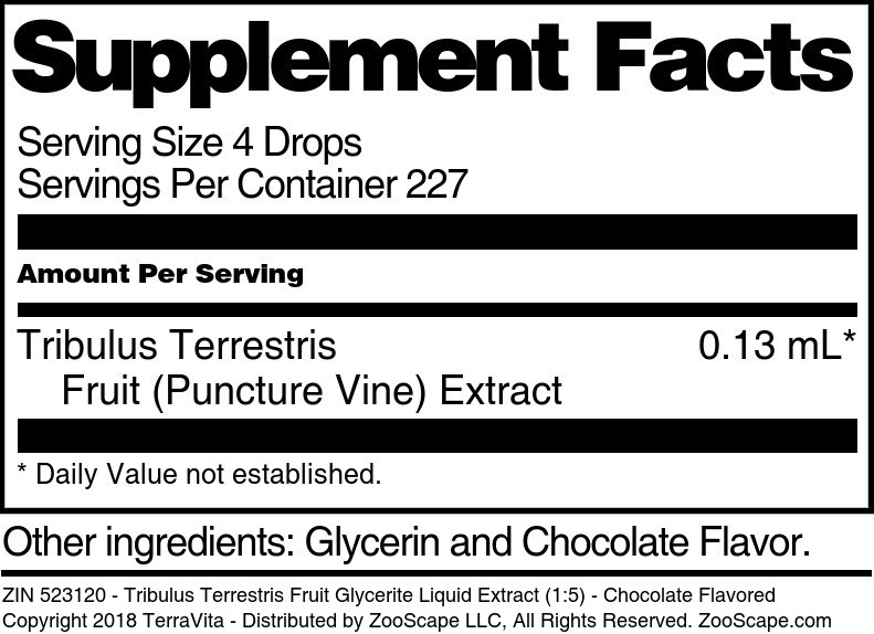 Tribulus Terrestris Fruit Glycerite Liquid Extract (1:5) - Supplement / Nutrition Facts