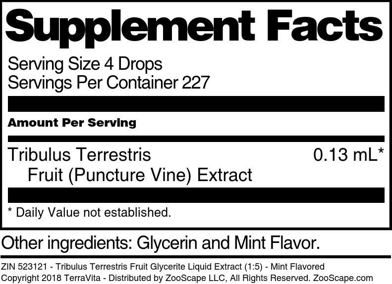 Tribulus Terrestris Fruit Glycerite Liquid Extract (1:5) - Supplement / Nutrition Facts