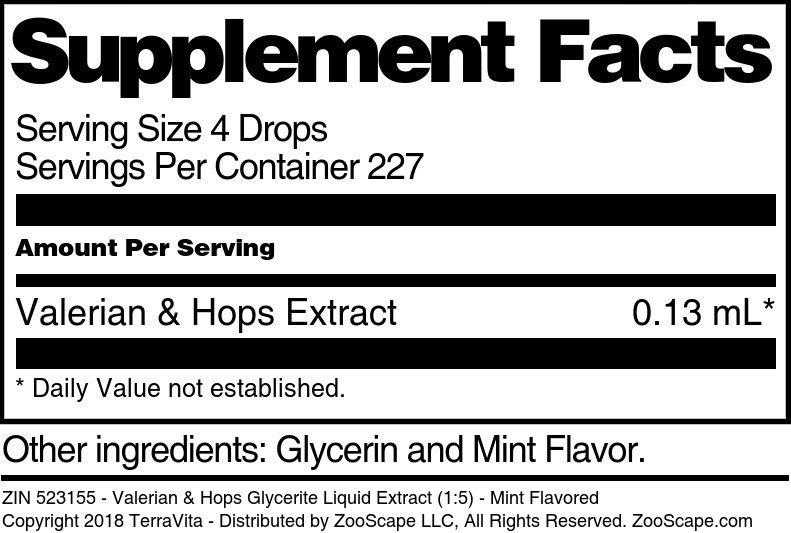 Valerian & Hops Glycerite Liquid Extract (1:5) - Supplement / Nutrition Facts