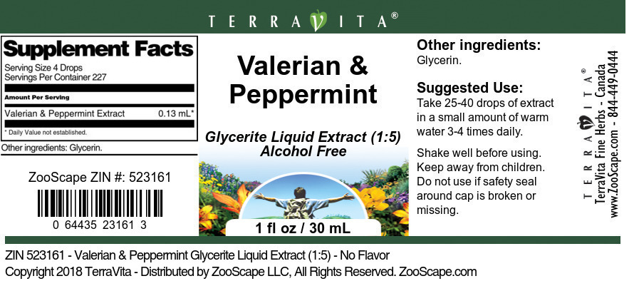 Valerian & Peppermint Glycerite Liquid Extract (1:5) - Label