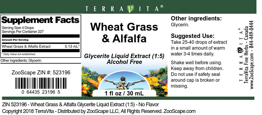 Wheat Grass & Alfalfa Glycerite Liquid Extract (1:5) - Label