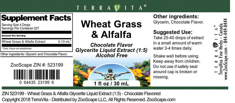 Wheat Grass & Alfalfa Glycerite Liquid Extract (1:5) - Label