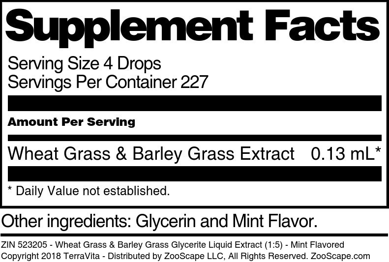 Wheat Grass & Barley Grass Glycerite Liquid Extract (1:5) - Supplement / Nutrition Facts