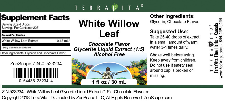 White Willow Leaf Glycerite Liquid Extract (1:5) - Label