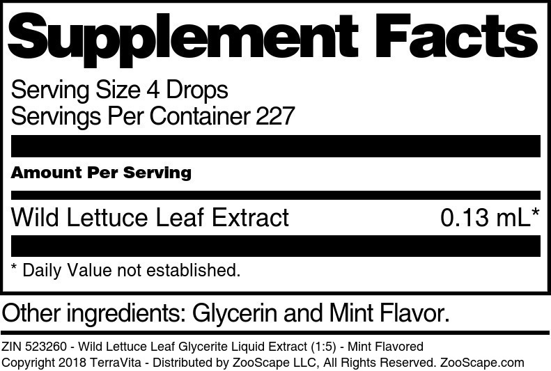 Wild Lettuce Leaf Glycerite Liquid Extract (1:5) - Supplement / Nutrition Facts