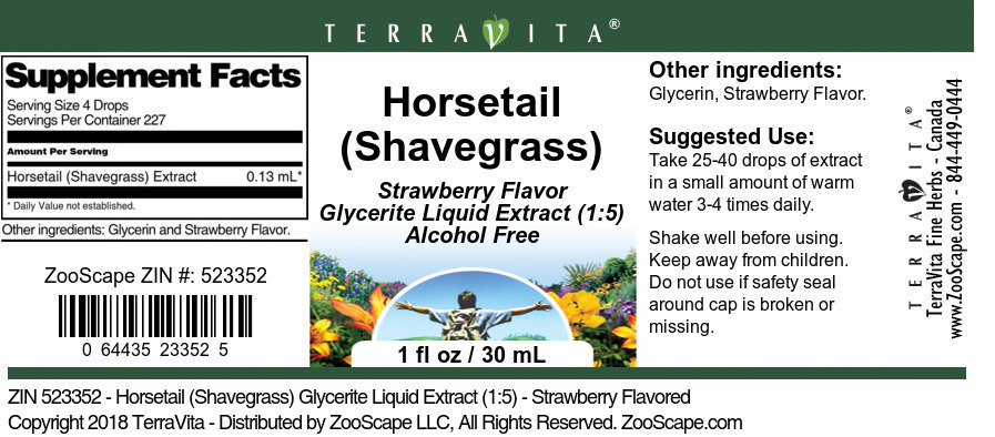 Horsetail (Shavegrass) Glycerite Liquid Extract (1:5) - Label