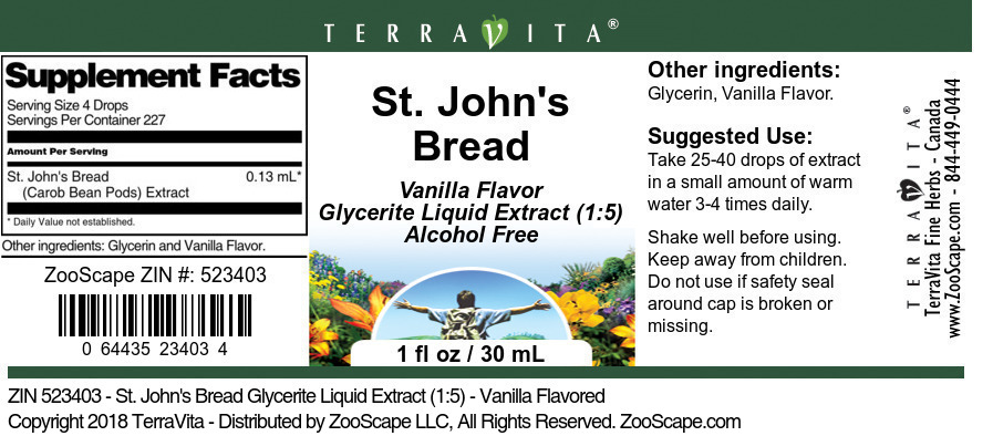 St. John's Bread Glycerite Liquid Extract (1:5) - Label