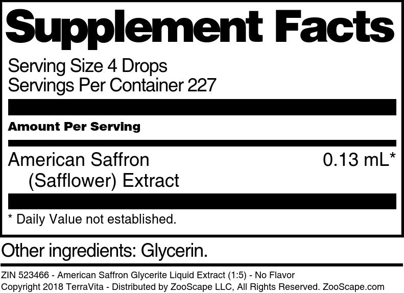 American Saffron Glycerite Liquid Extract (1:5) - Supplement / Nutrition Facts
