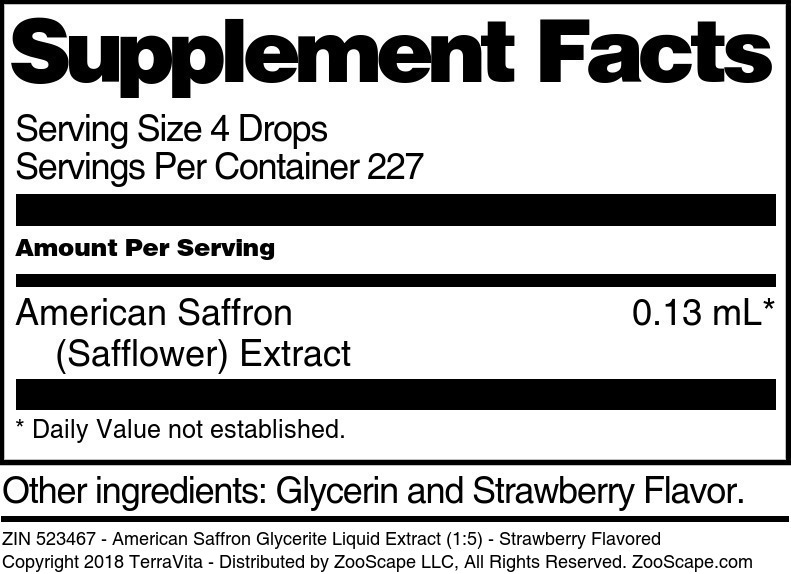 American Saffron Glycerite Liquid Extract (1:5) - Supplement / Nutrition Facts