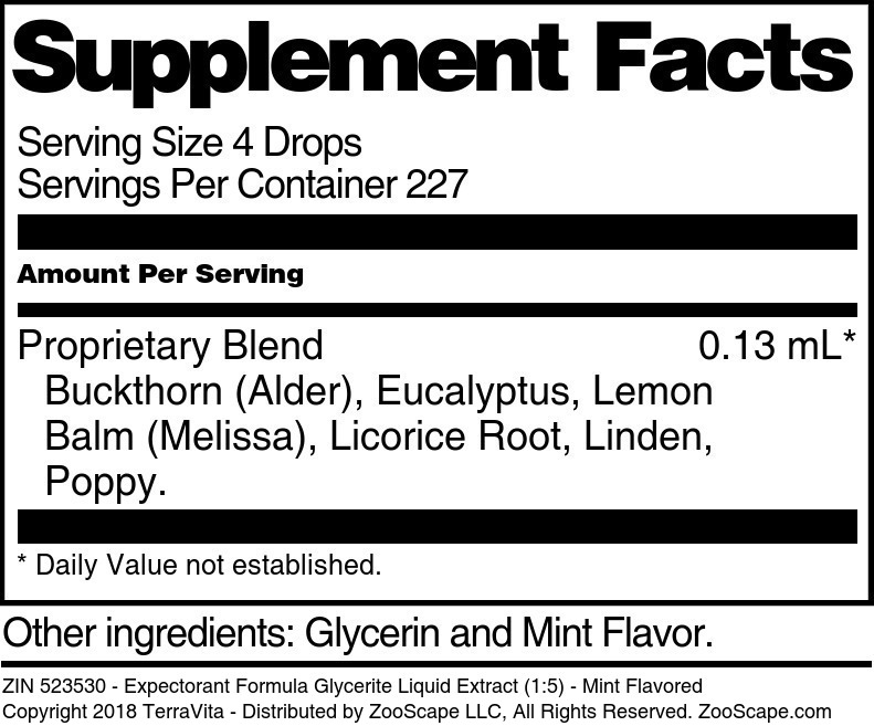 Expectorant Formula Glycerite Liquid Extract (1:5) - Supplement / Nutrition Facts