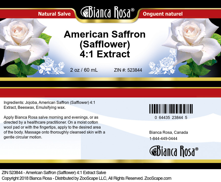 American Saffron (Safflower) 4:1 Extract Salve - Label