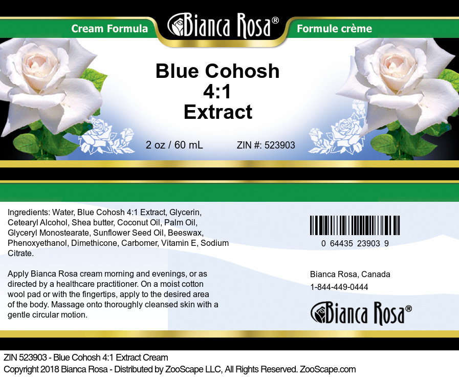 Blue Cohosh 4:1 Extract Cream - Label