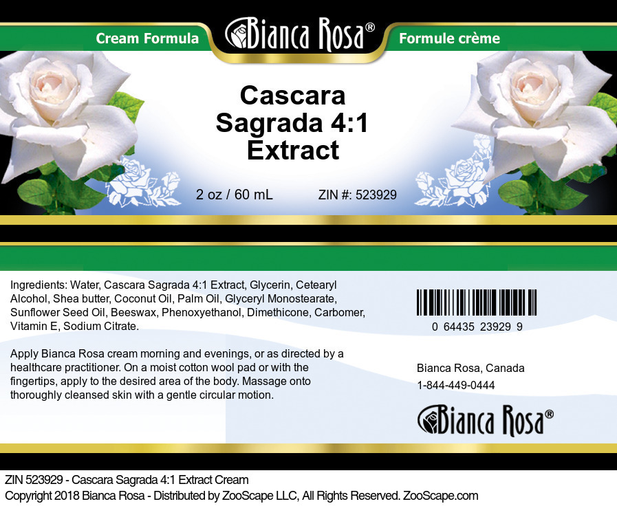 Cascara Sagrada 4:1 Extract Cream - Label