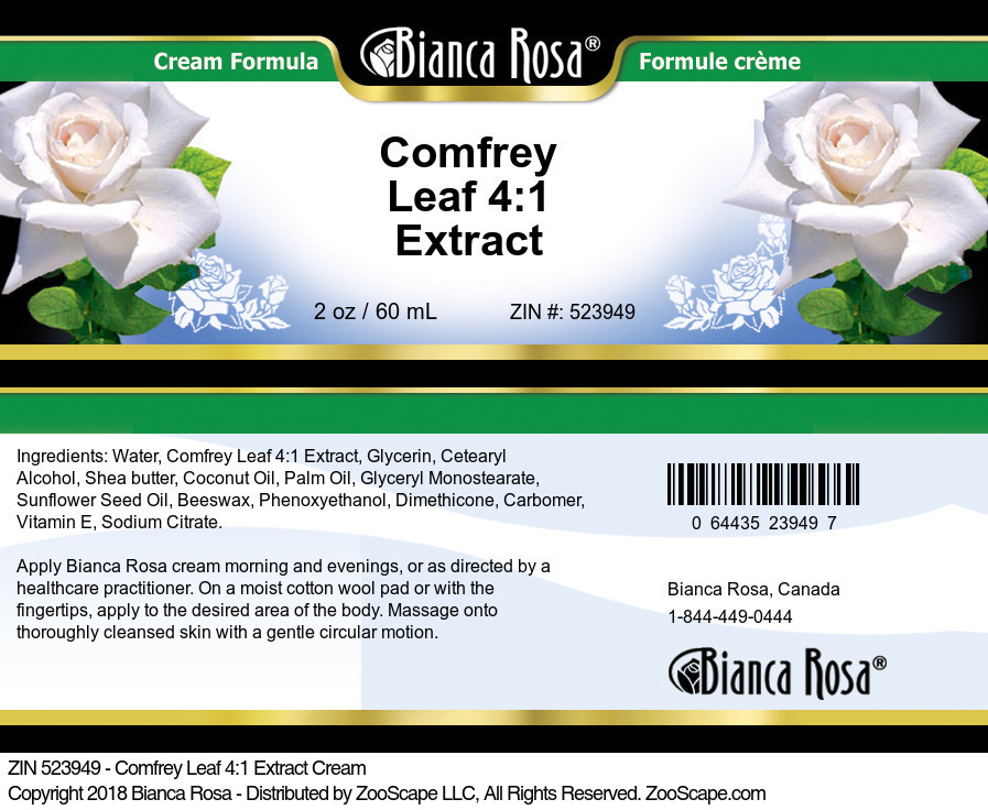 Comfrey Leaf 4:1 Extract Cream - Label