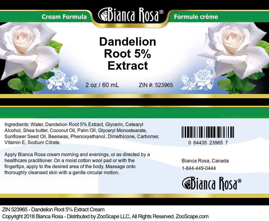 Dandelion Root 5% Extract Cream - Label