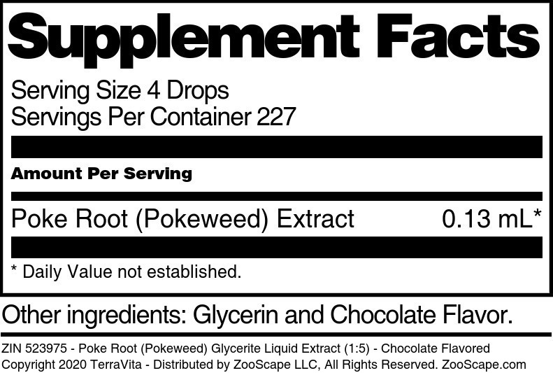Poke Root (Pokeweed) Glycerite Liquid Extract (1:5) - Supplement / Nutrition Facts