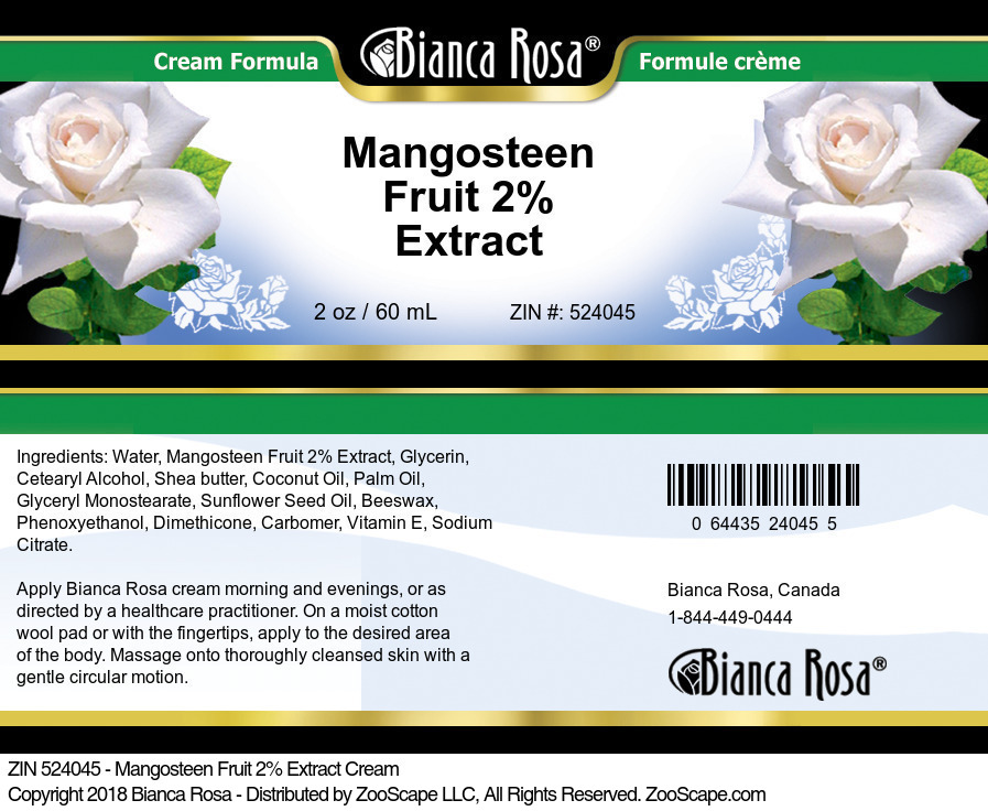 Mangosteen Fruit 2% Extract Cream - Label