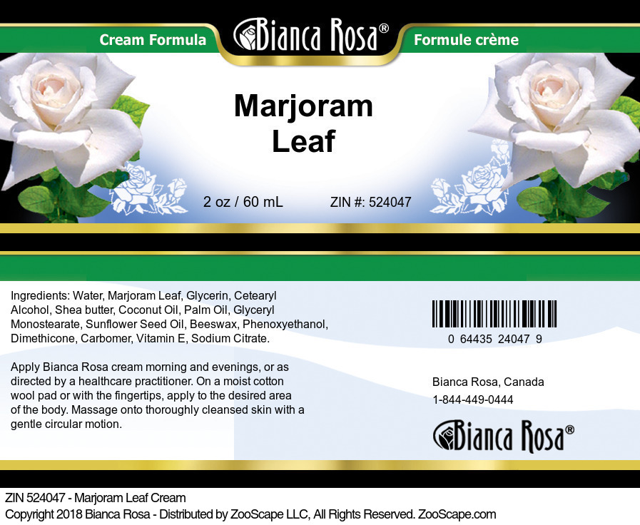 Marjoram Leaf Cream - Label