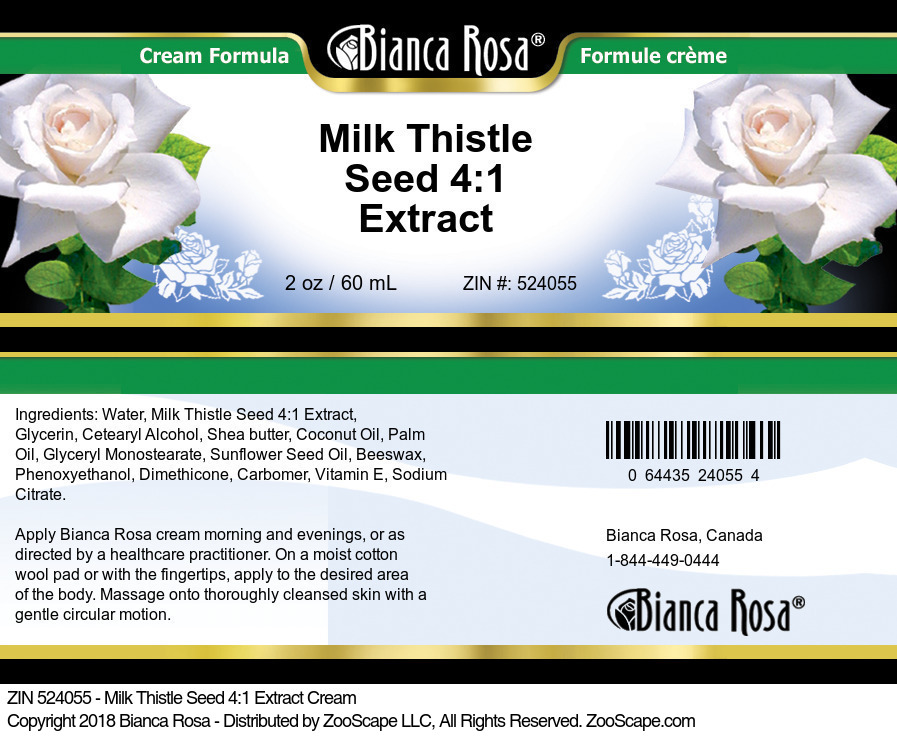 Milk Thistle Seed 4:1 Extract Cream - Label