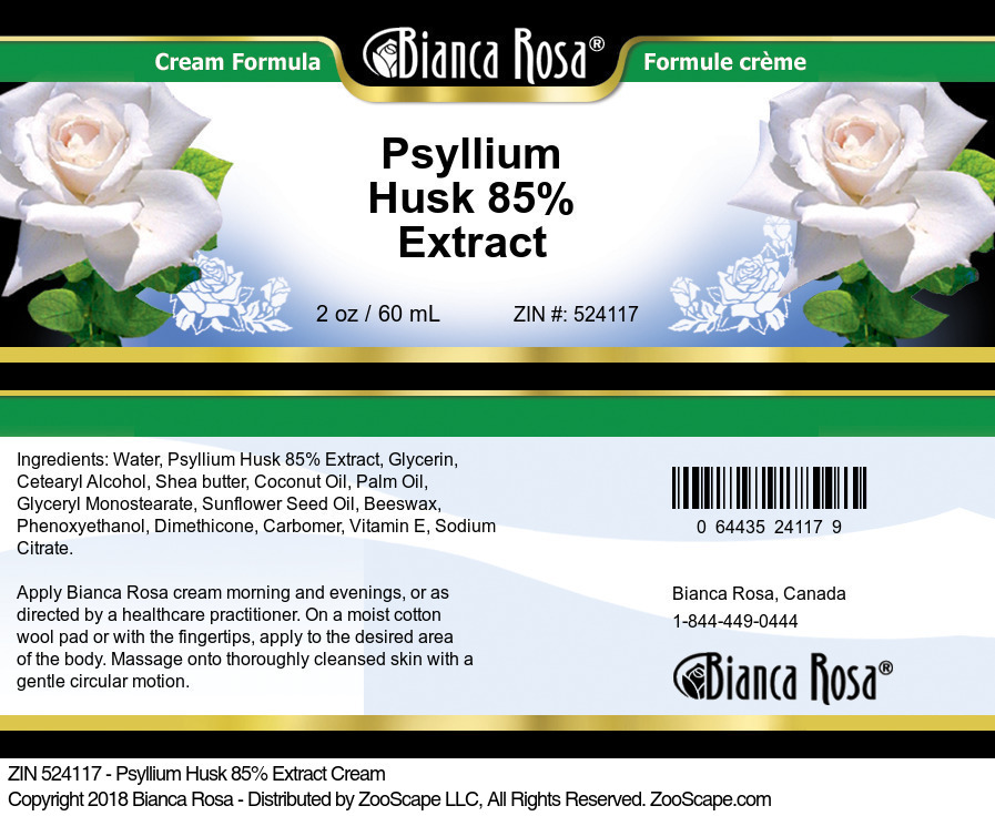 Psyllium Husk 85% Extract Cream - Label