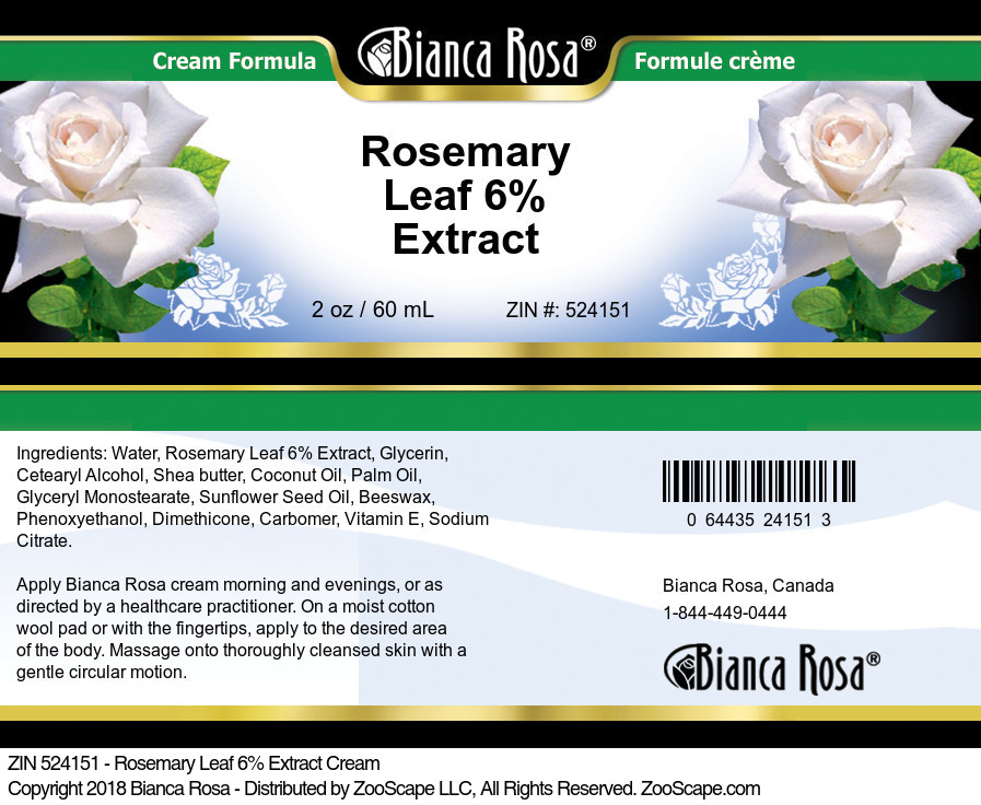 Rosemary Leaf 6% Extract Cream - Label