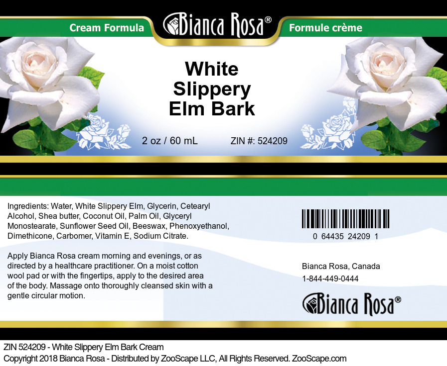 White Slippery Elm Bark Cream - Label